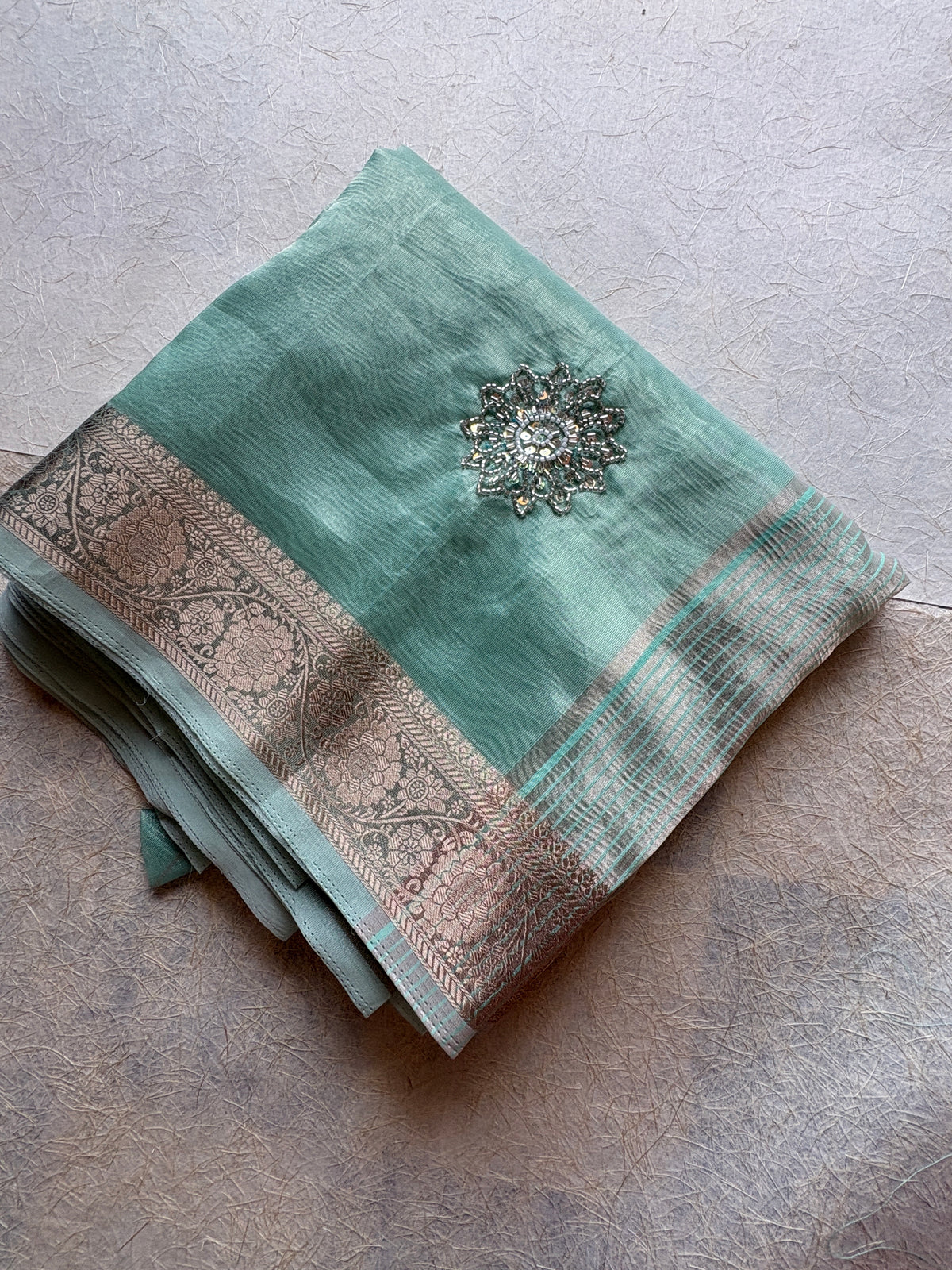 Sea Green Tissue Organza Saree