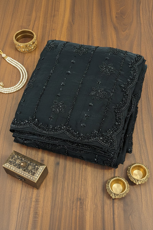 Black Sequin Embroidered Pure tissue Designer Saree