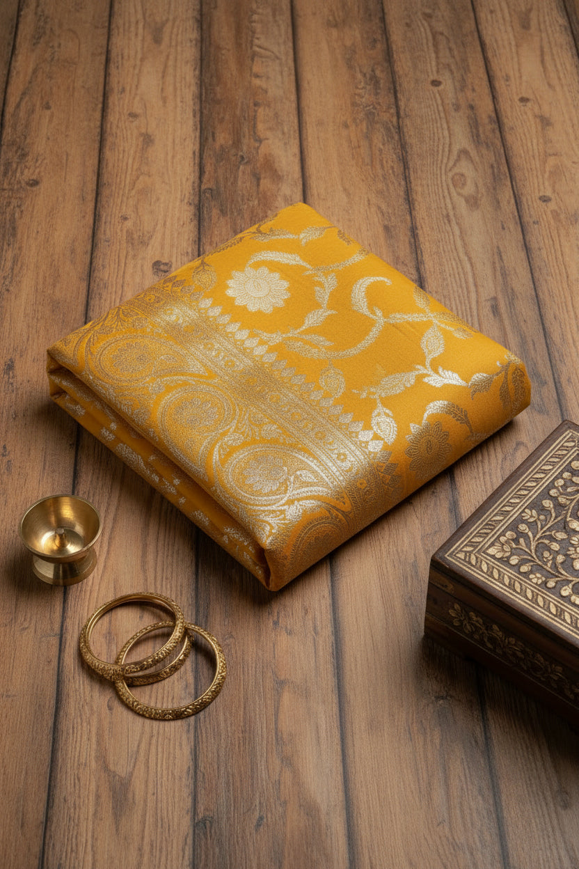 Mustard Yellow Gold Soft silk Saree