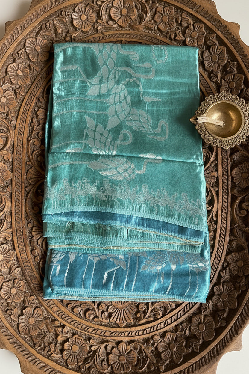 Teal /Blue Pure Banarasi Silk Saree