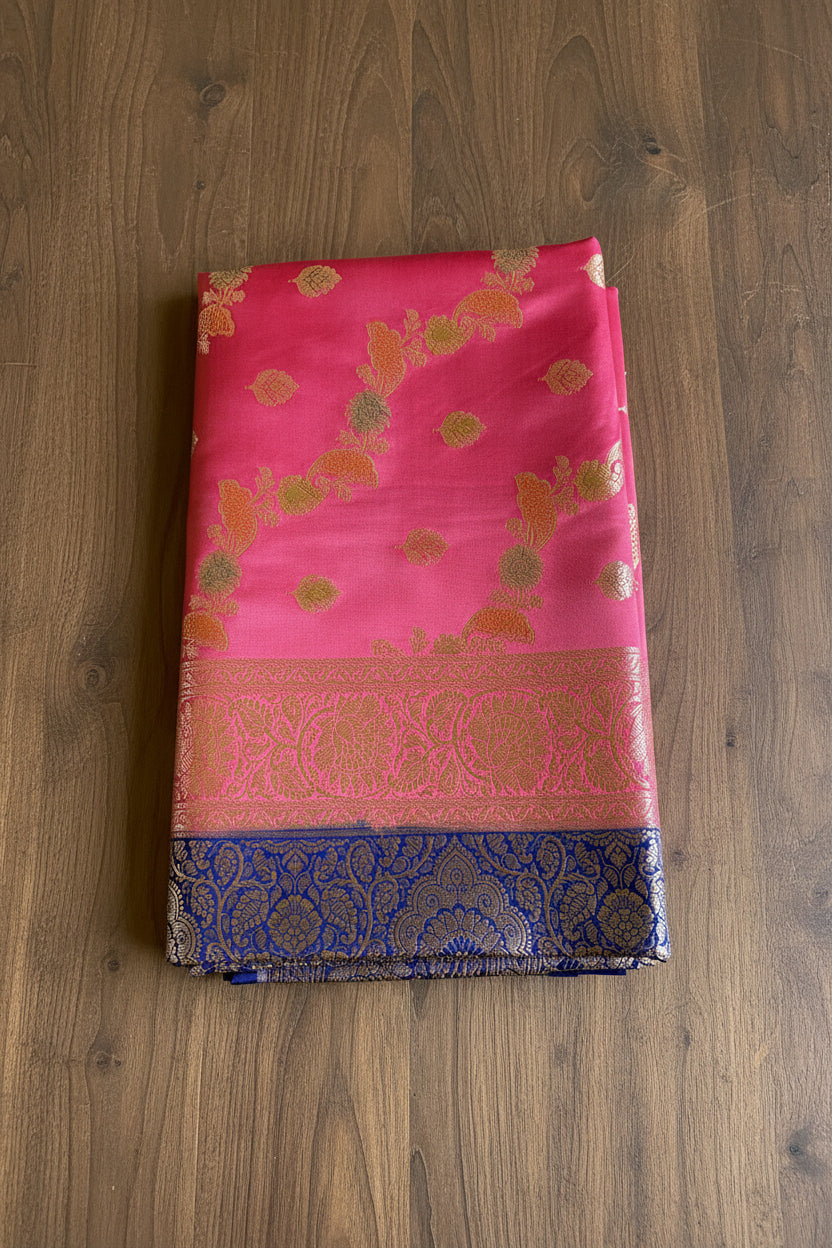 Rani Pink Katan Pure Banarasi Mushroom Silk Saree