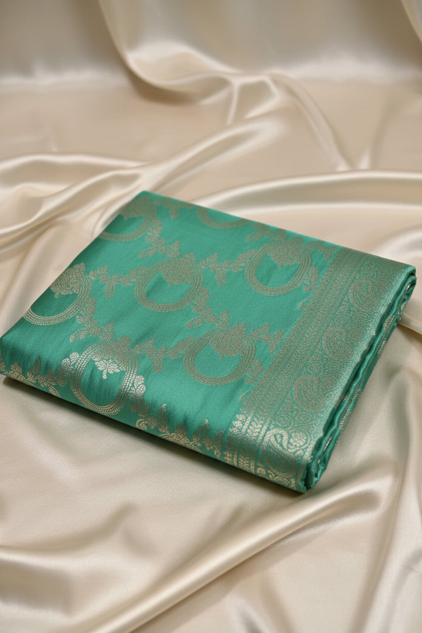 Emerald Green Pure Banarasi Mashrum  Silk Saree