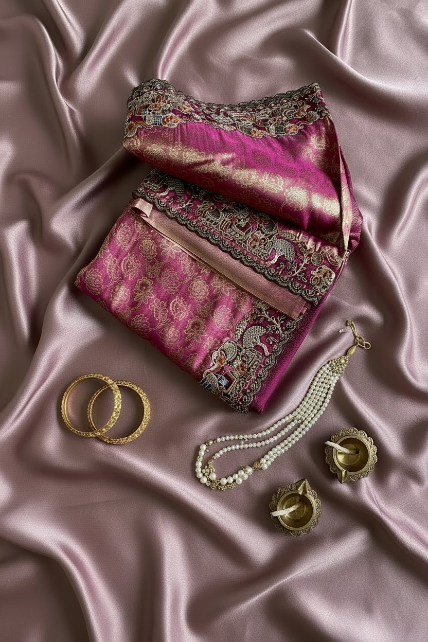 Wine Maroon Brocade  Saree