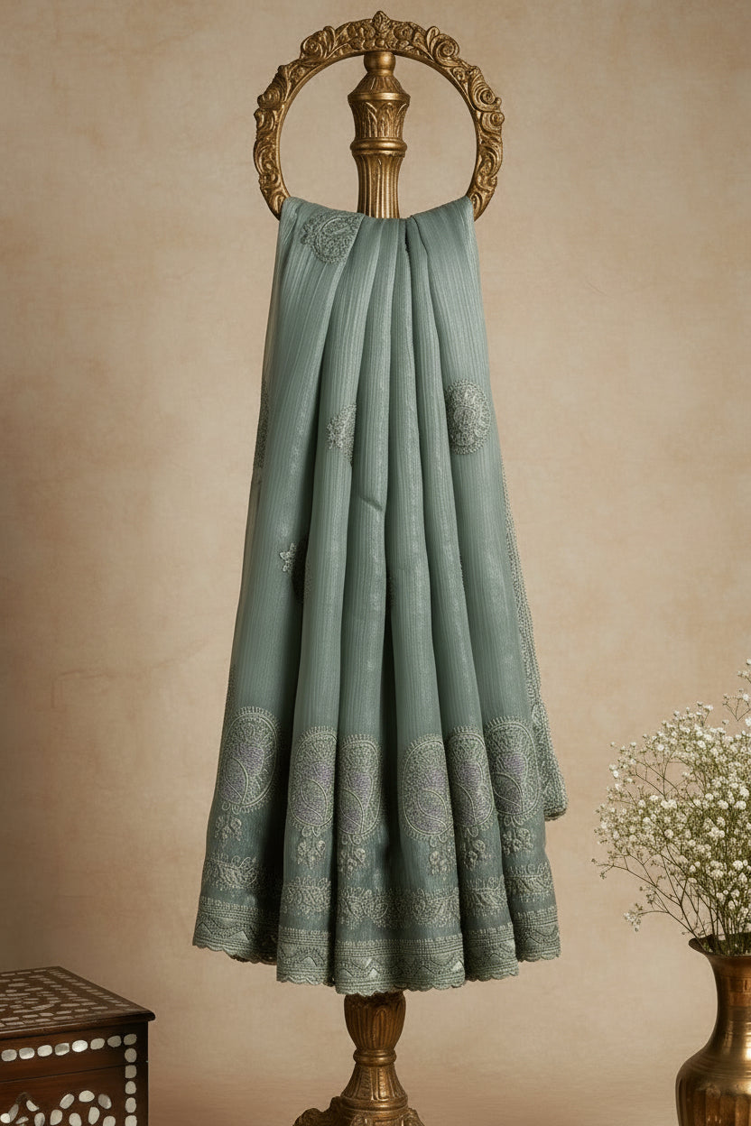 Steel Grey pure chiffon Saree