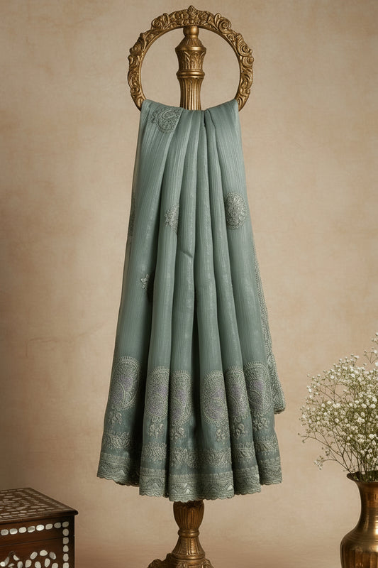 Steel Grey pure chiffon Saree