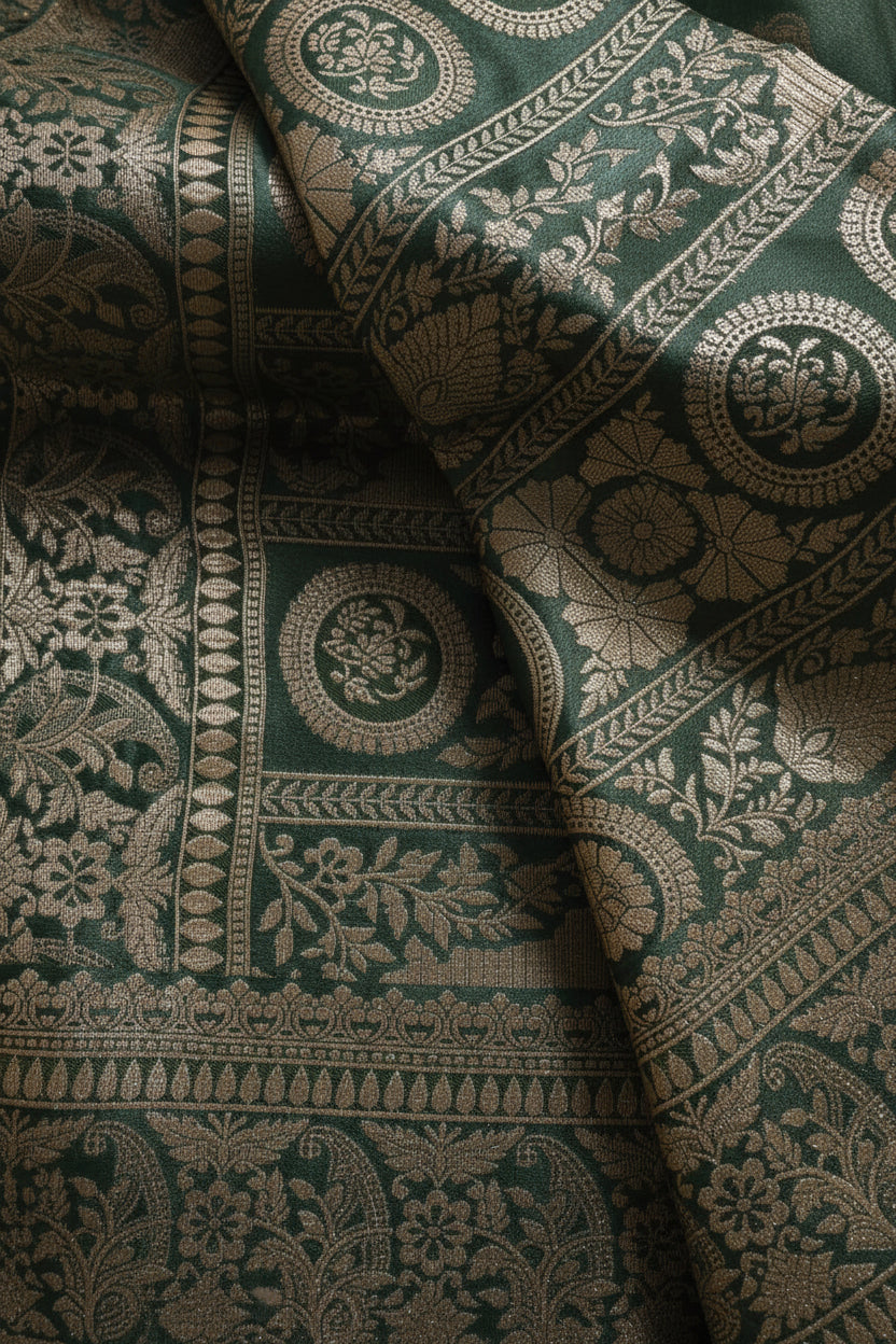 Green Pure Satin Banarasi Silk saree