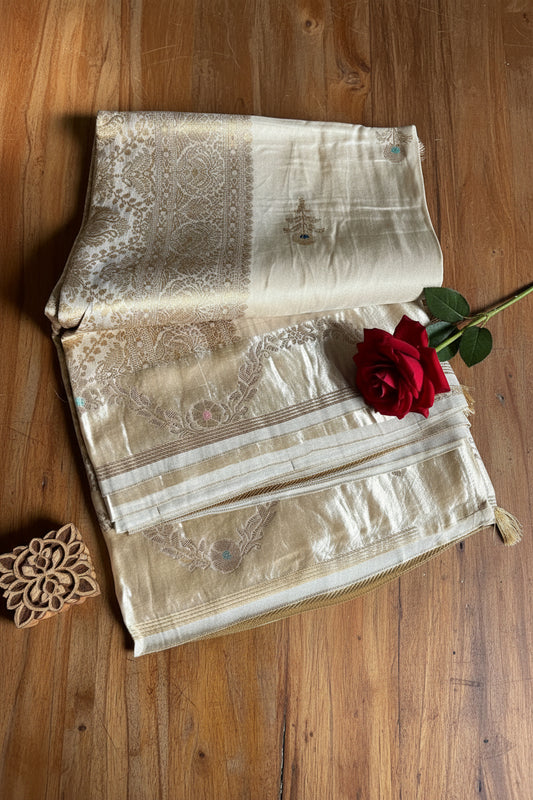Off-White / Ivory soft Banarasi  Silk  Saree