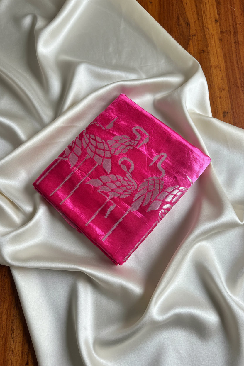 Designer Cherry Pink Pure Banarasi Silk Saree