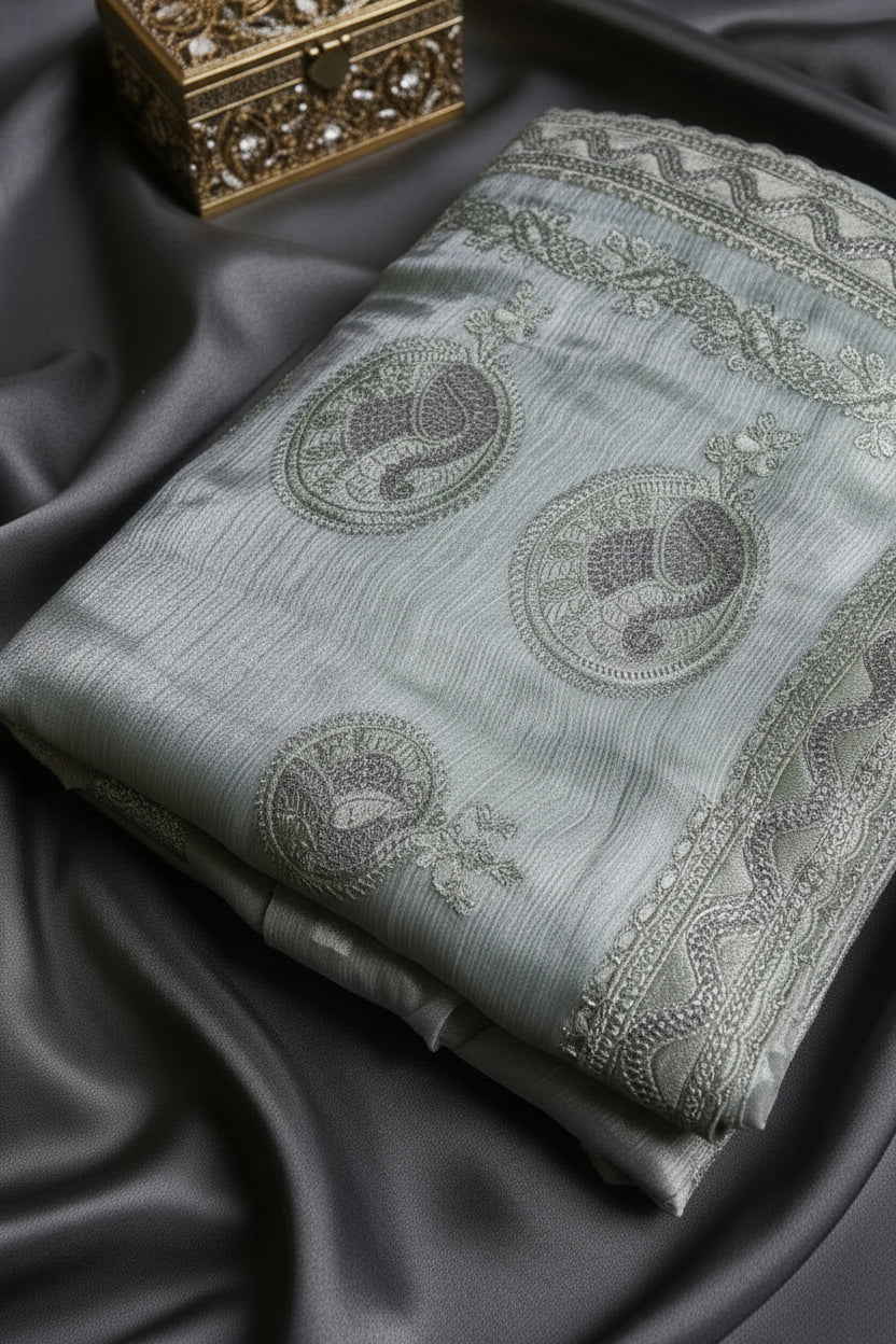 Steel Grey pure chiffon Saree