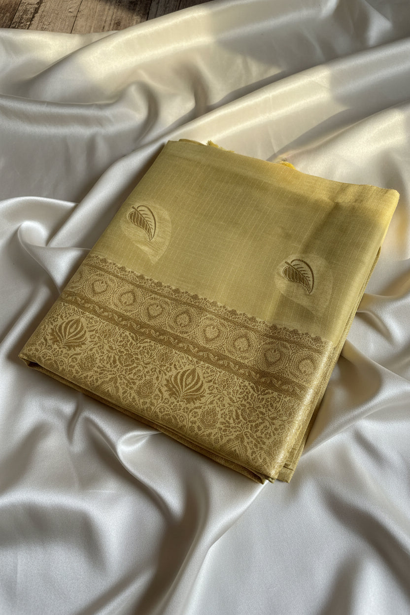 Full Antique Gold Pure Banarasi Silk Saree