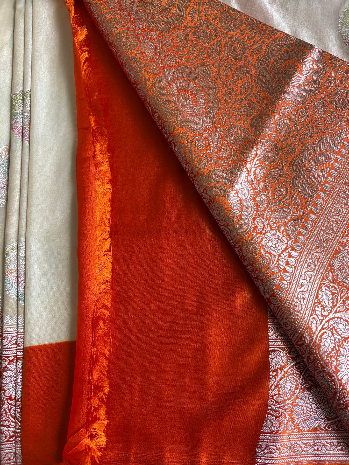 Ivory White pure Banarasi Mushroom Silk Saree