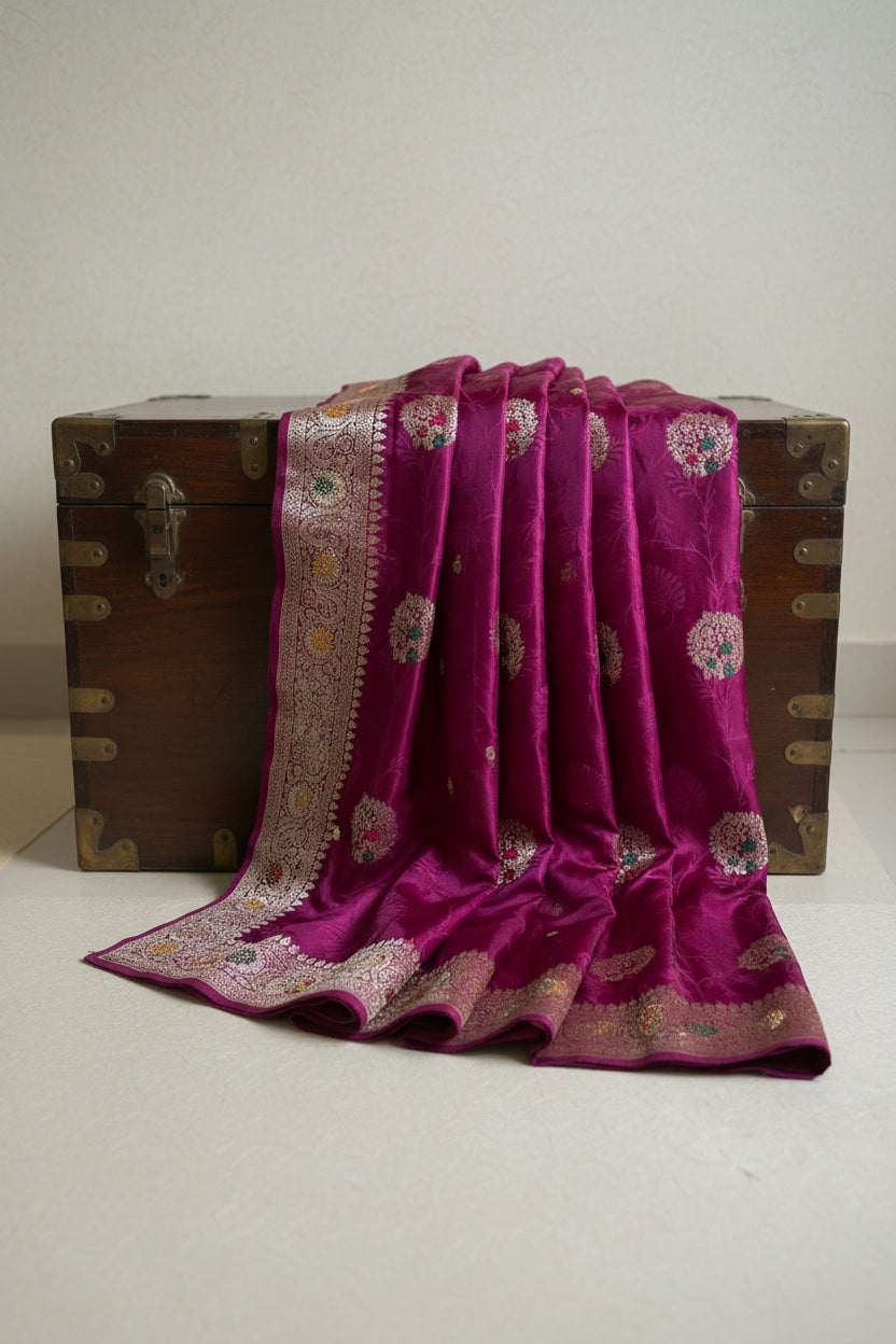 Wine Maroon Soft Silk  Saree