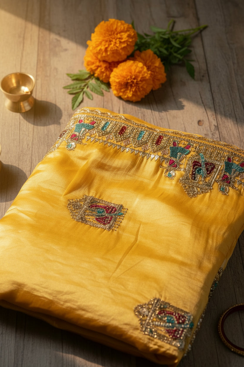 Mustard Gold soft pure Tissue Saree