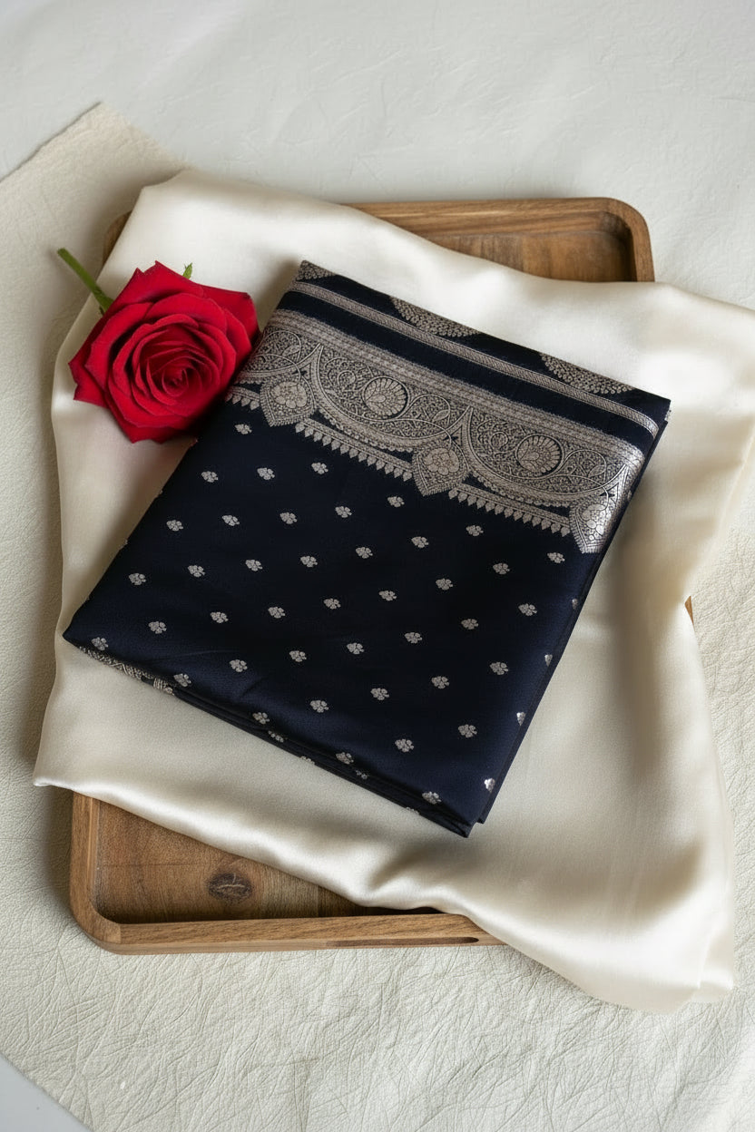 Midnight Blue / Navy Soft Banarasi Silk Saree