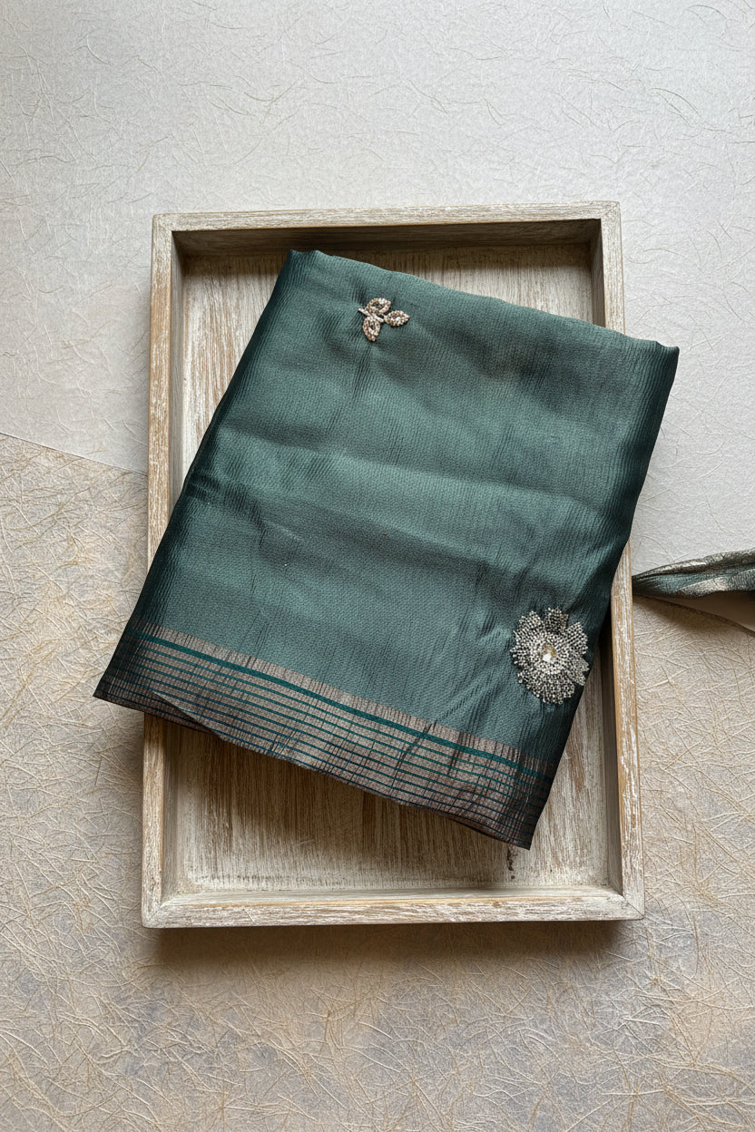 Bottle Green Tissue Silk Saree