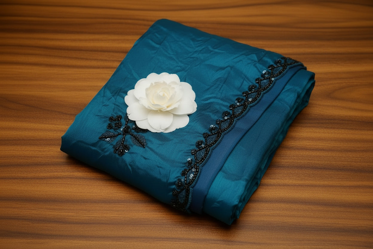 Peacock Teal Pure Crushed Tissue Silk Saree
