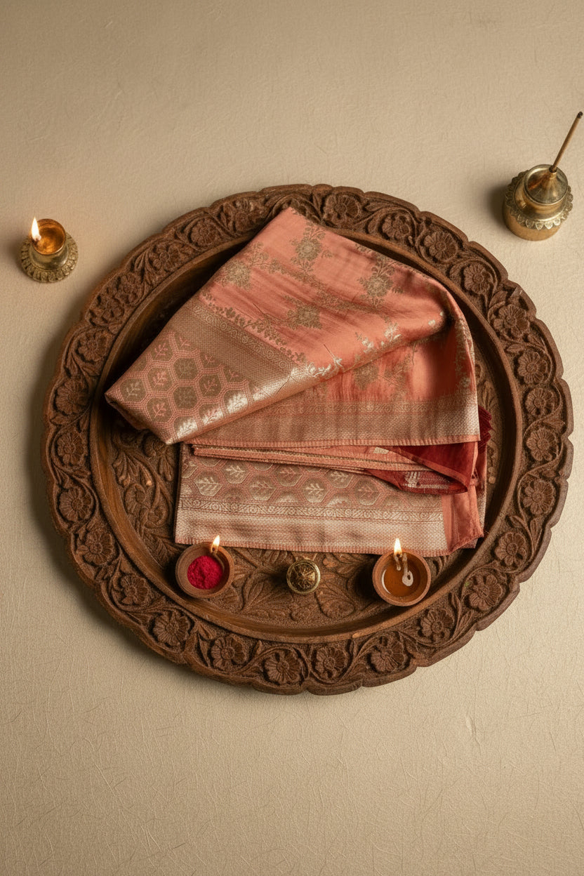 Copper Brown Pure Banarasi Silk Saree