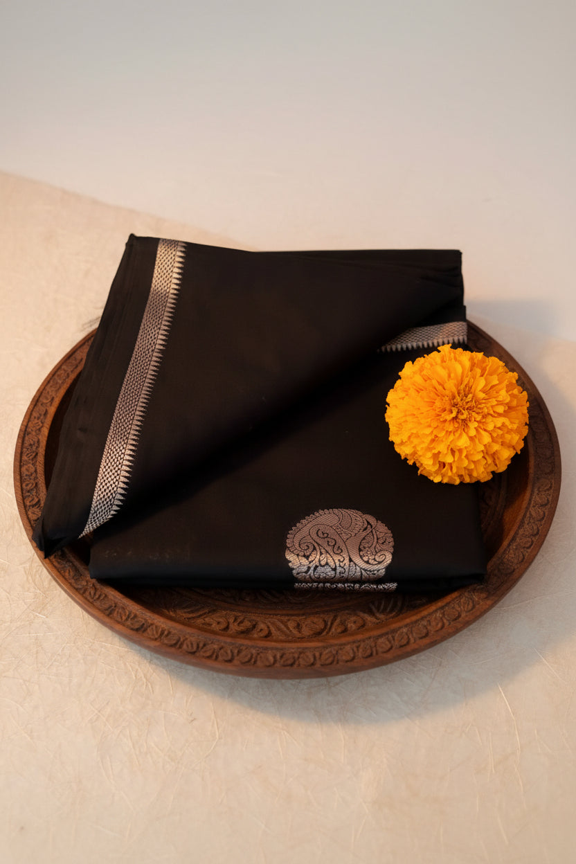 Jet Black Soft Silk Saree