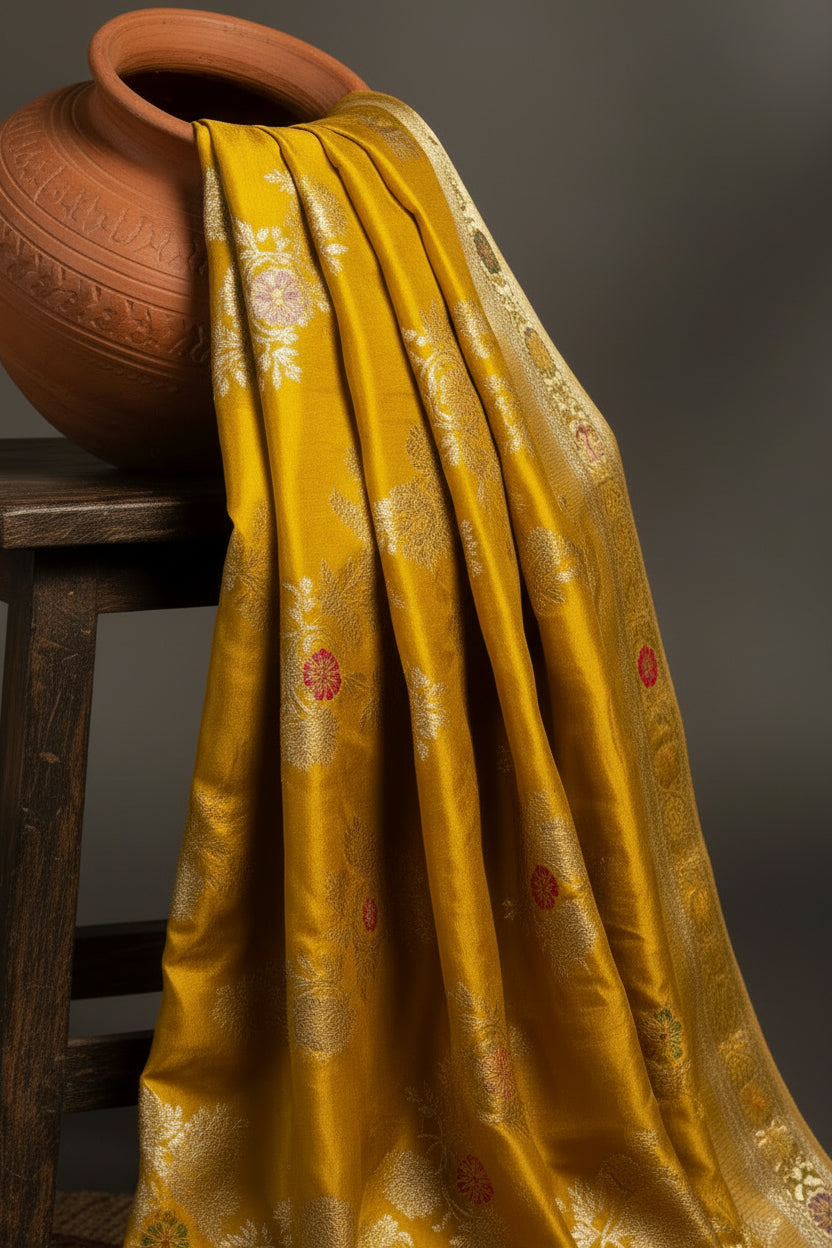 Mustard Gold Pure silk Saree