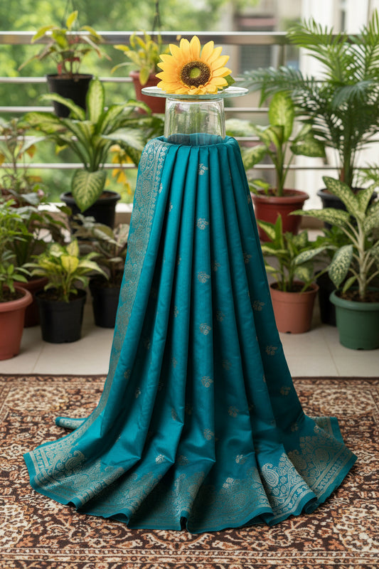Teal Blue Soft Silk Saree