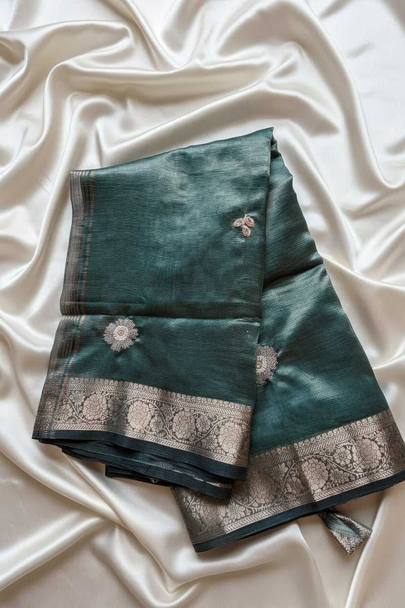 Bottle Green Tissue Silk Saree