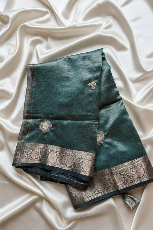 Bottle Green Tissue Silk Saree