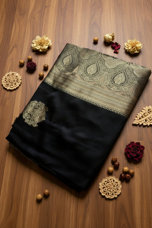Black Katan Pure Banarasi Silk Saree