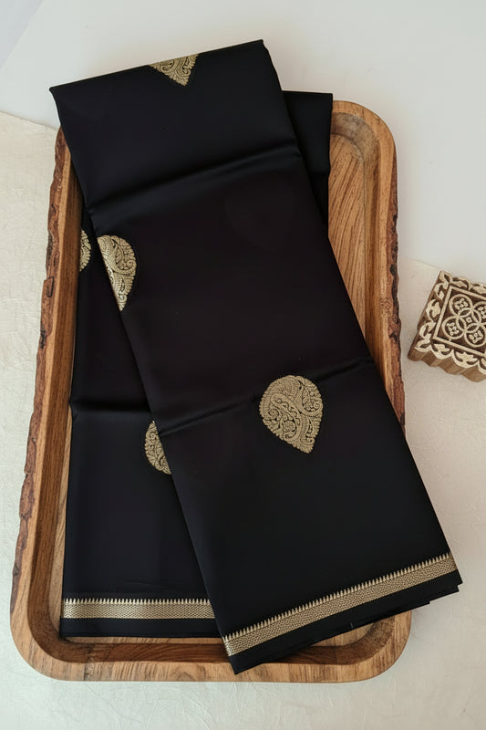Jet Black Soft Silk Saree