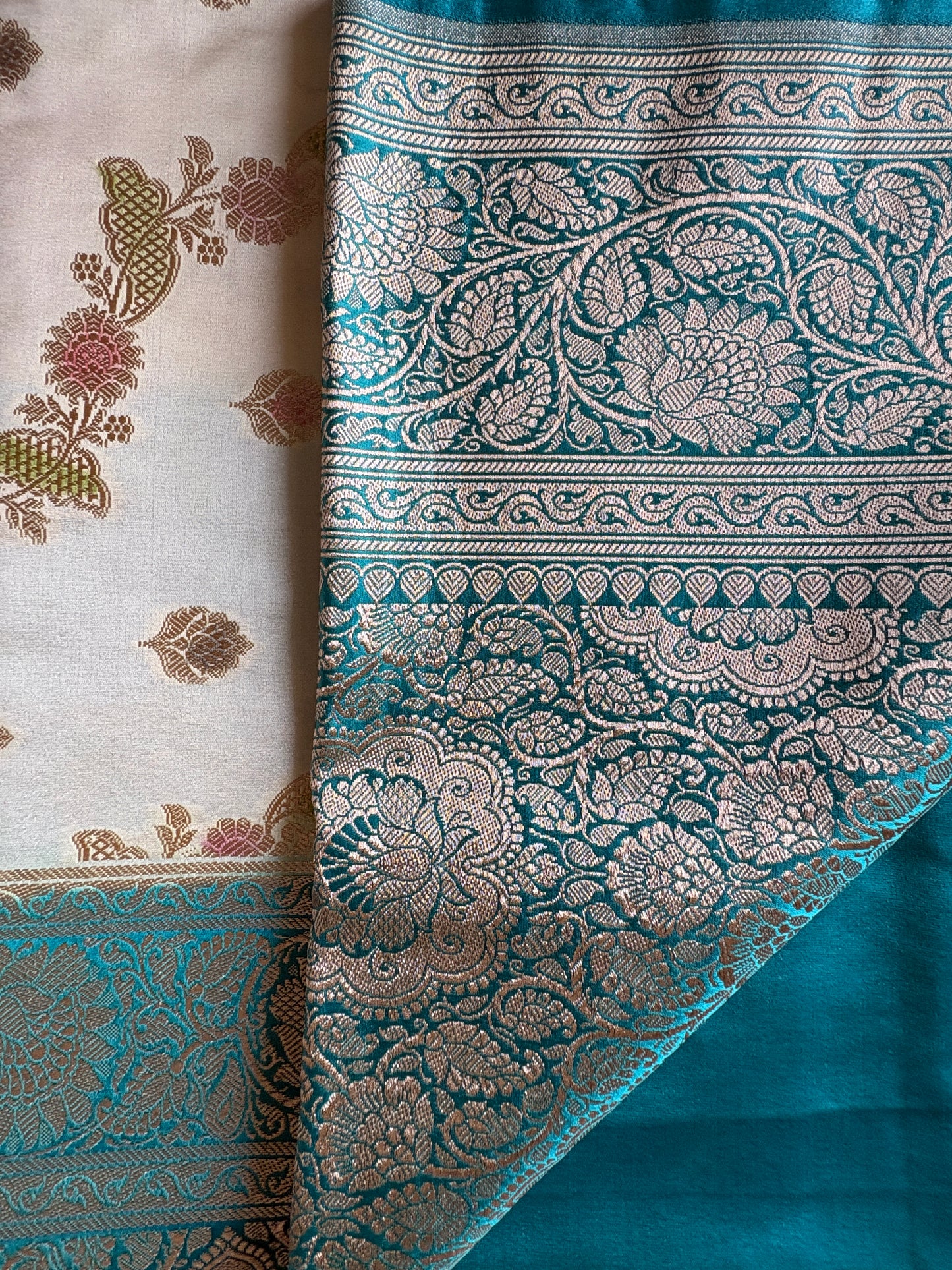 Ivory Katan Pure Banarasi Mushroom Silk Saree