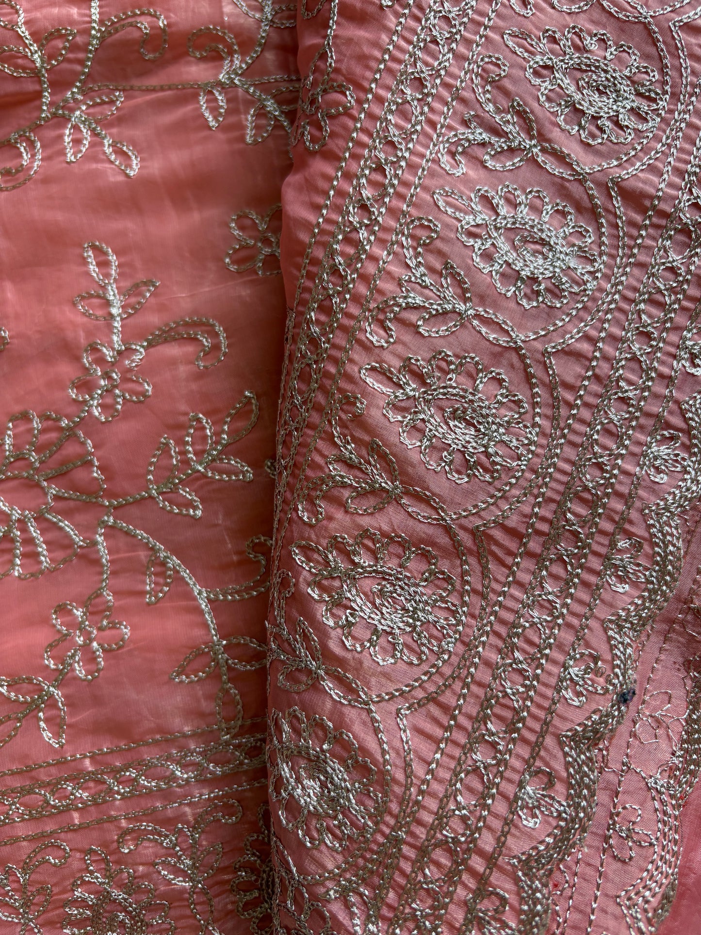 Peach & Slate Blue  Purte Crushed Tissue Saree