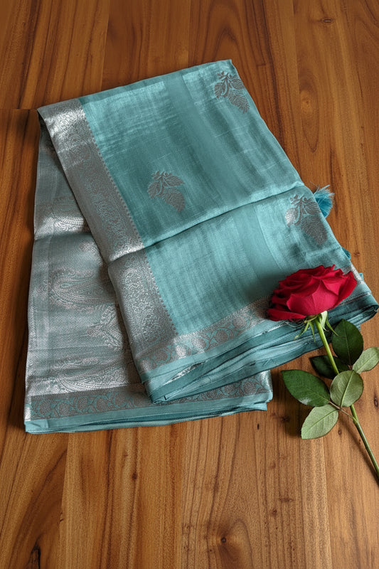 Powder Blue / Aqua Pure Banarasi Silk Saree