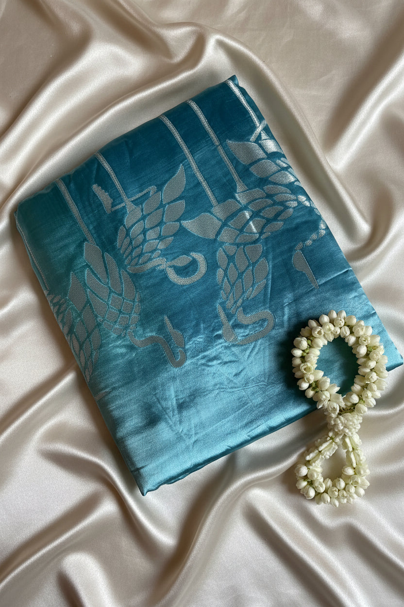 Teal /Blue Pure Banarasi Silk Saree