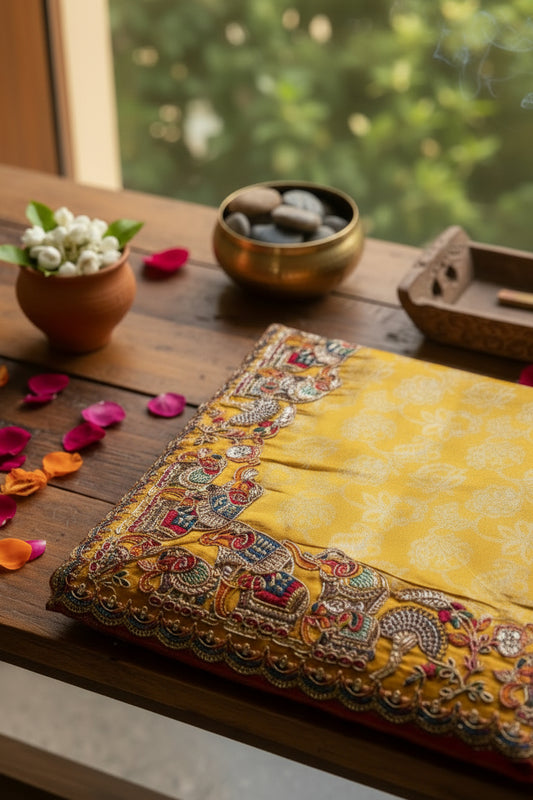 Shot Pink-Yellow Brocade  Saree