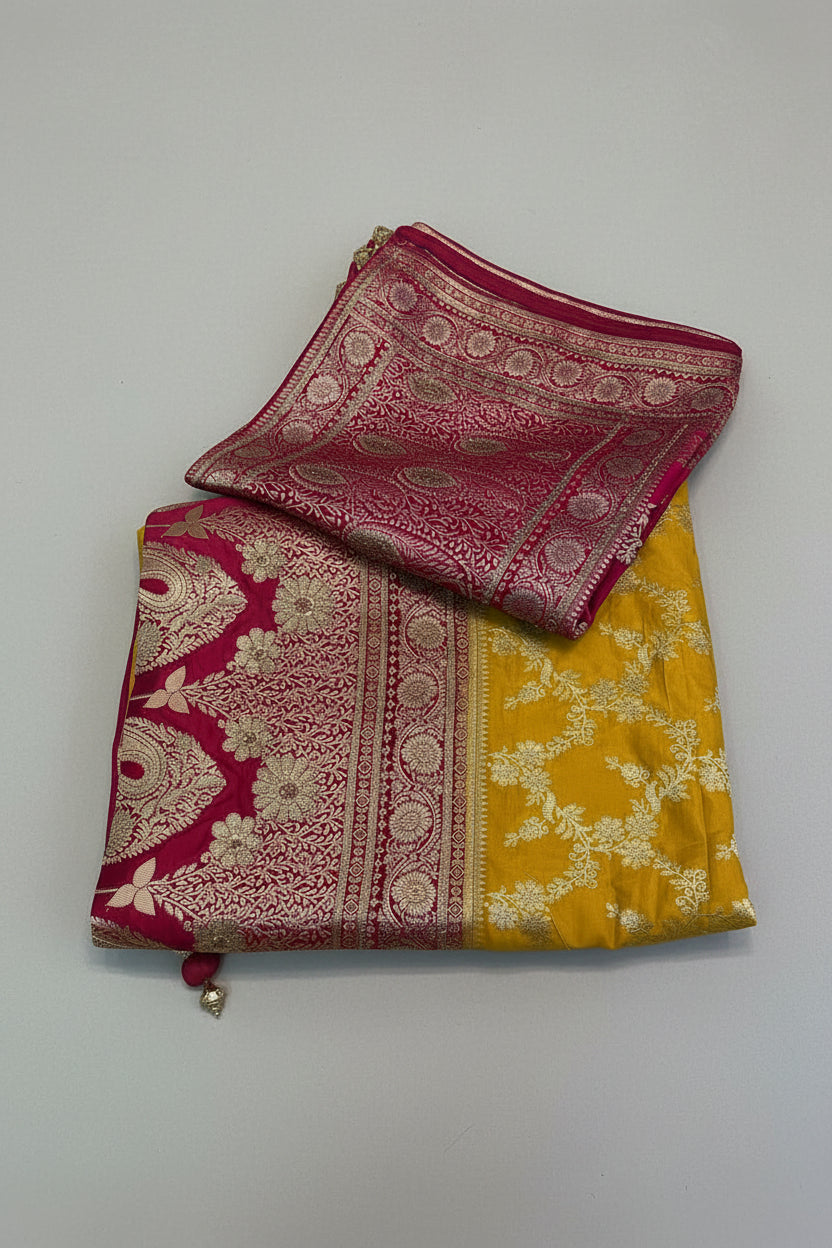 Mustard Yellow Banarasi Silk Saree with Dupatta