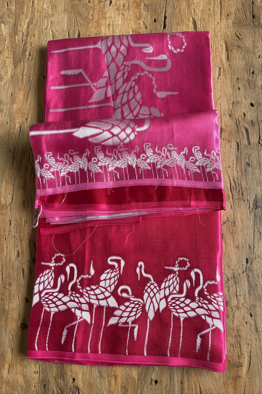 Designer Cherry Pink Pure Banarasi Silk Saree
