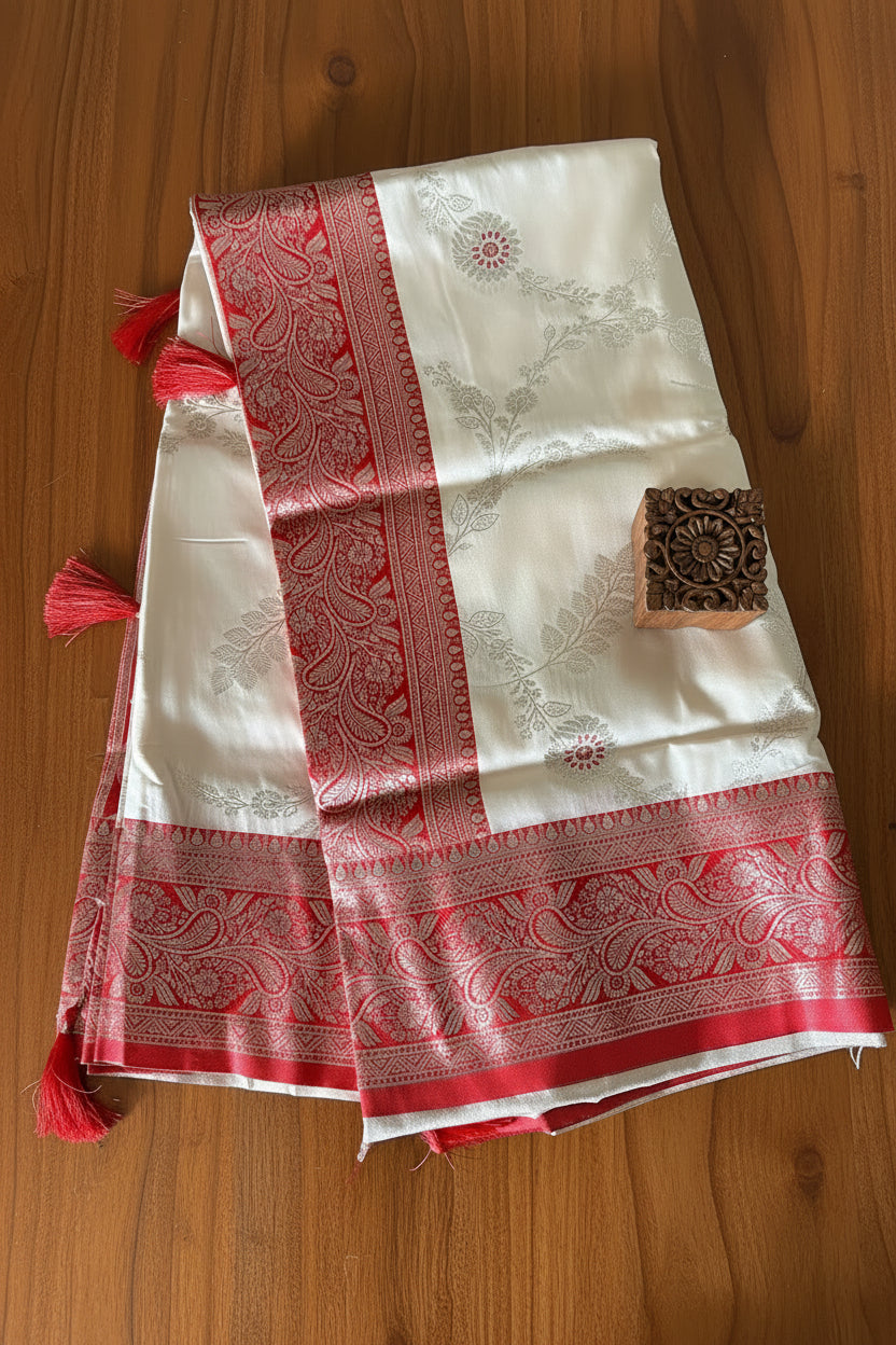 Off-White / Ivory  Pure Banarasi  Silk Saree