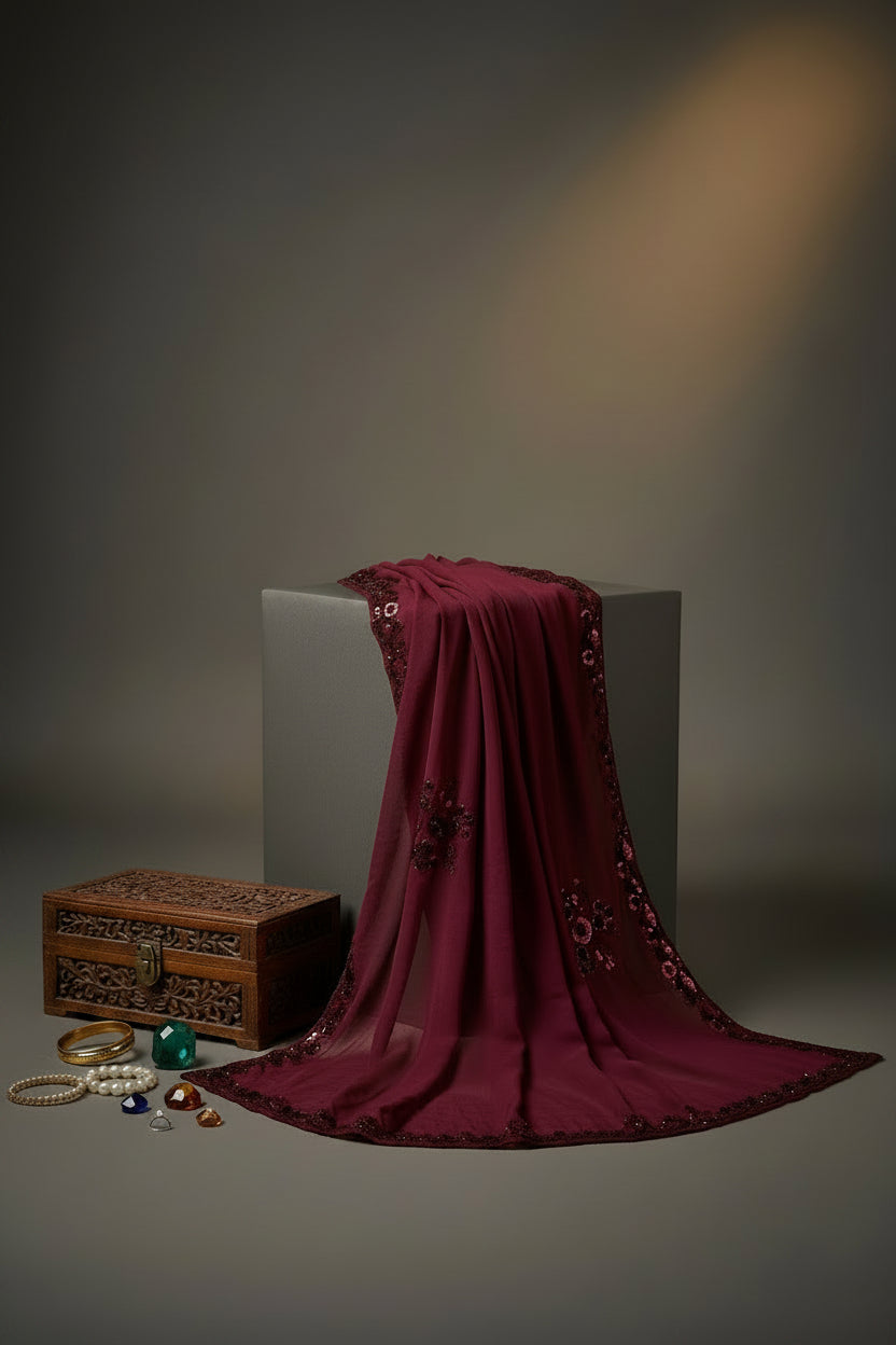 Wine Maroon Pure Crushed Tissue Silk Saree