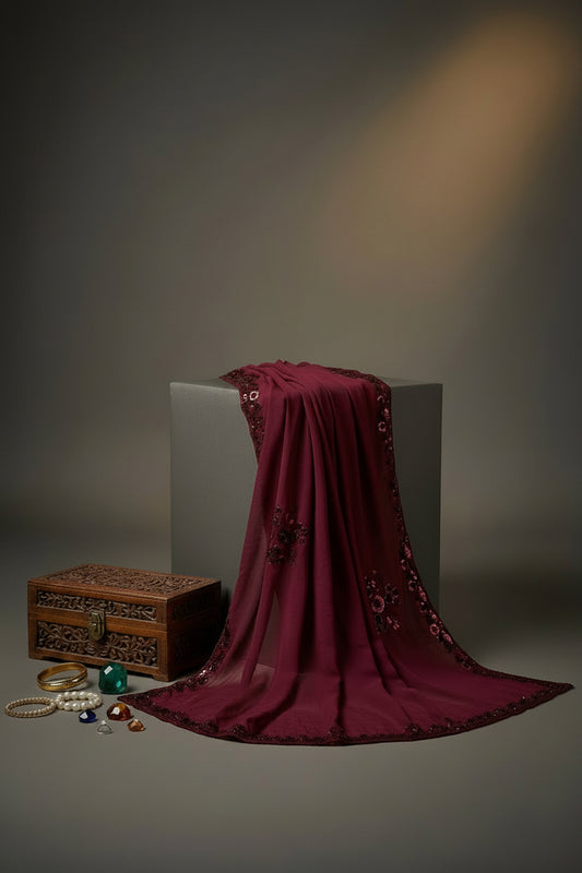 Wine Maroon Pure Crushed Tissue Silk Saree