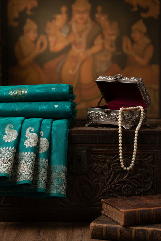 Teal Green Soft Silk Saree