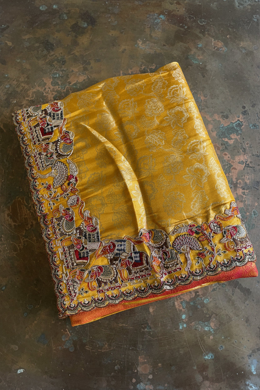 Shot Pink-Yellow Brocade  Saree