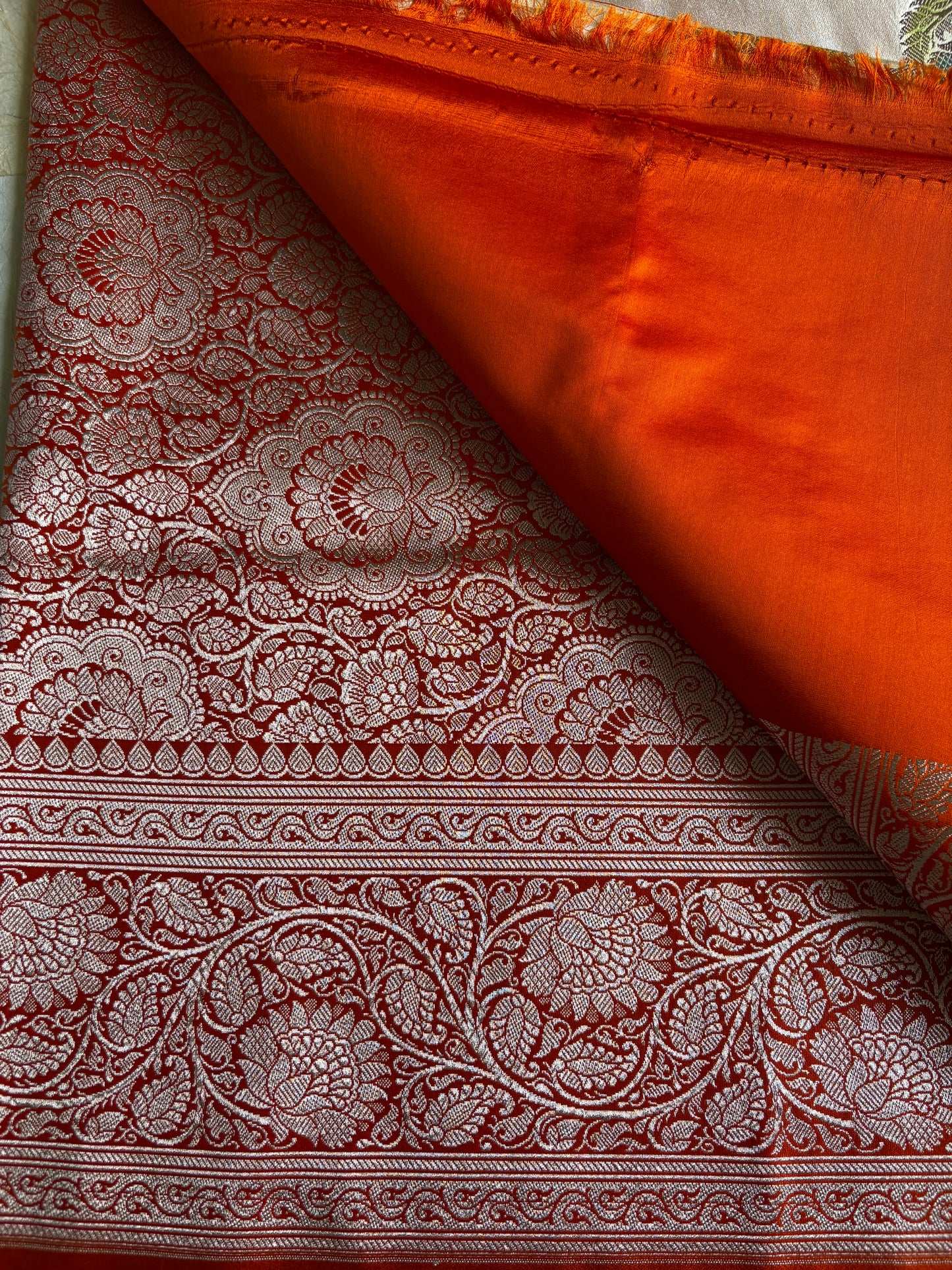 Ivory White pure Banarasi Mushroom Silk Saree