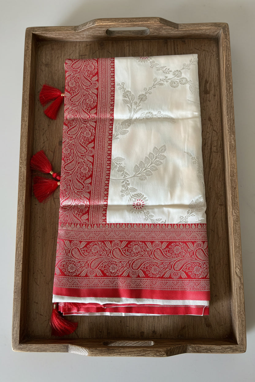 Off-White / Ivory  Pure Banarasi  Silk Saree