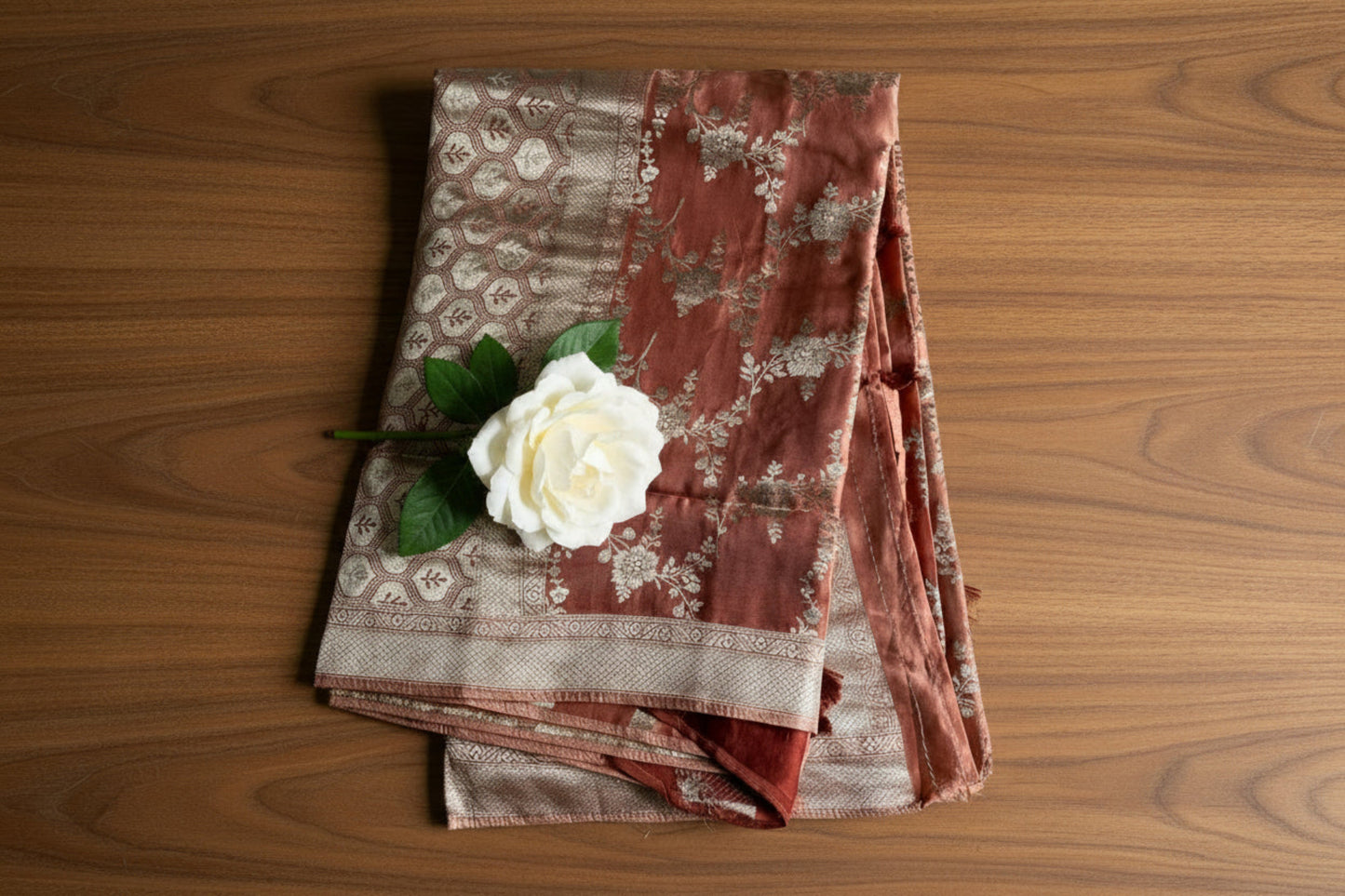 Copper Brown Pure Banarasi Silk Saree