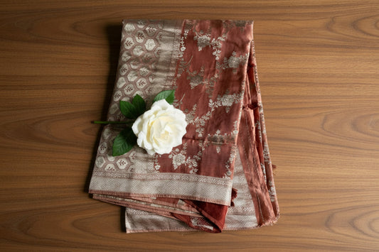 Copper Brown Pure Banarasi Silk Saree