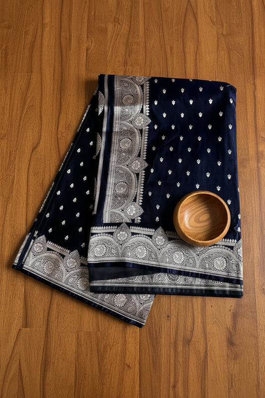 Midnight Blue / Navy Soft Banarasi Silk Saree