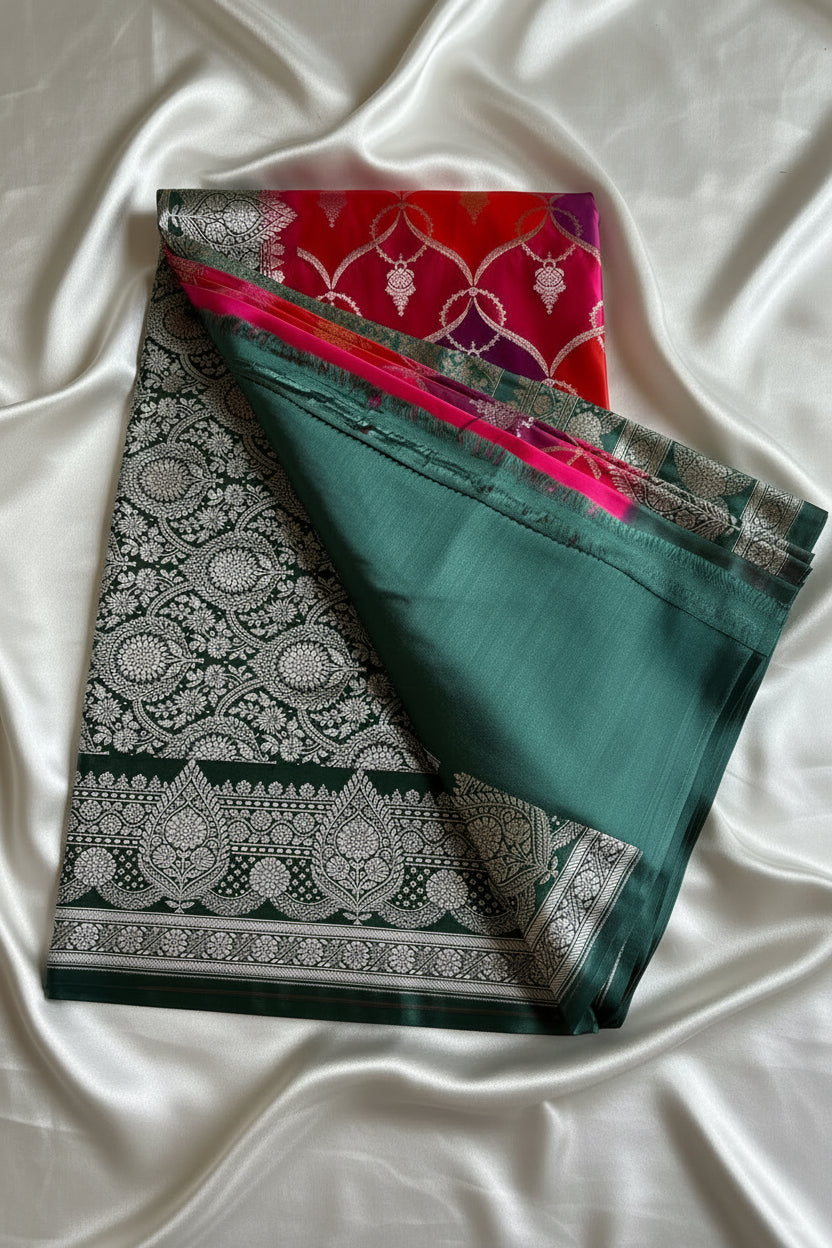 Red & Maroon Pure Banarasi Mushroom Silk Saree