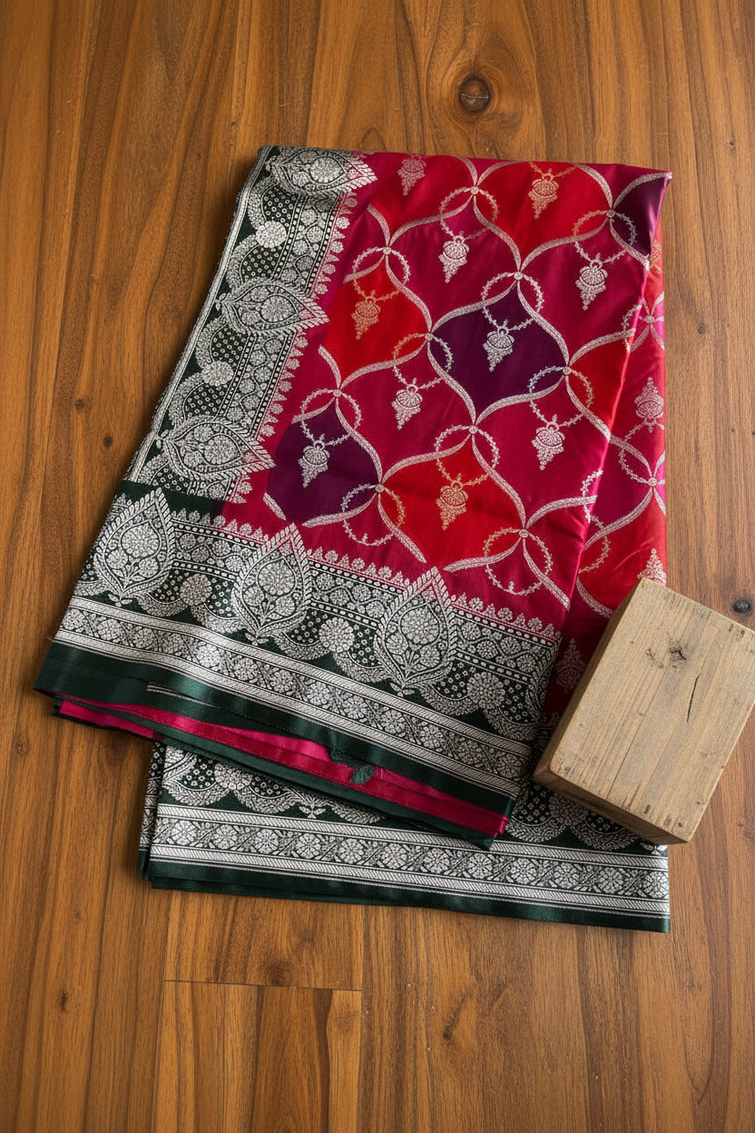 Red & Maroon Pure Banarasi Mushroom Silk Saree
