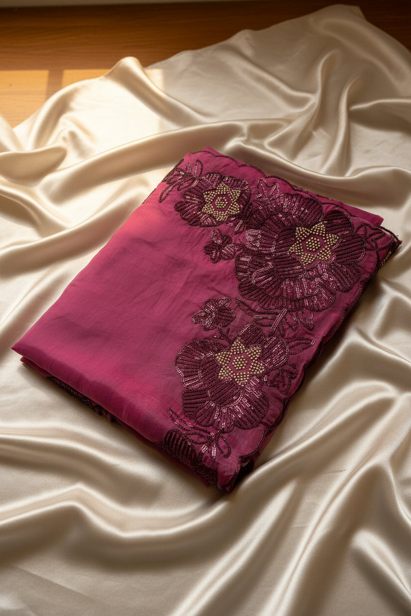 Onion Pink Pure Organza Saree