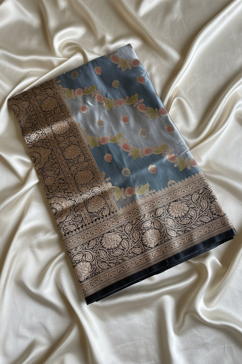 Ice Blue Pure Banarasi Mushroom Silk Set