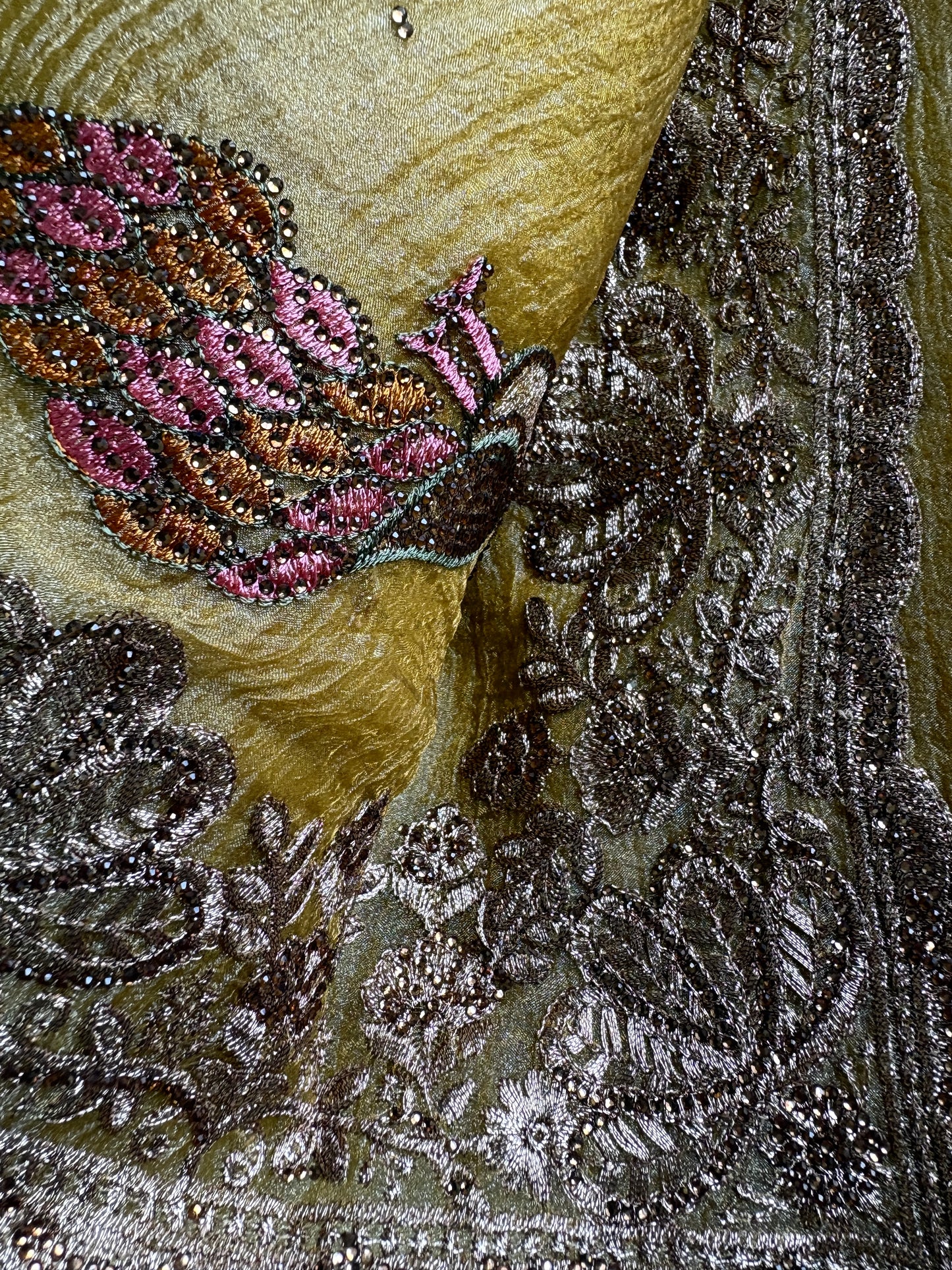 Mustard Gold Pure Crushed tissue Saree